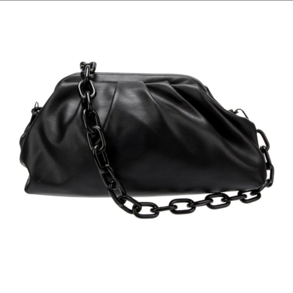 Badgley Mischka Handbags - NWT Badgley Mischka Shoulder Bag Black Leather Chain-Link Pouch